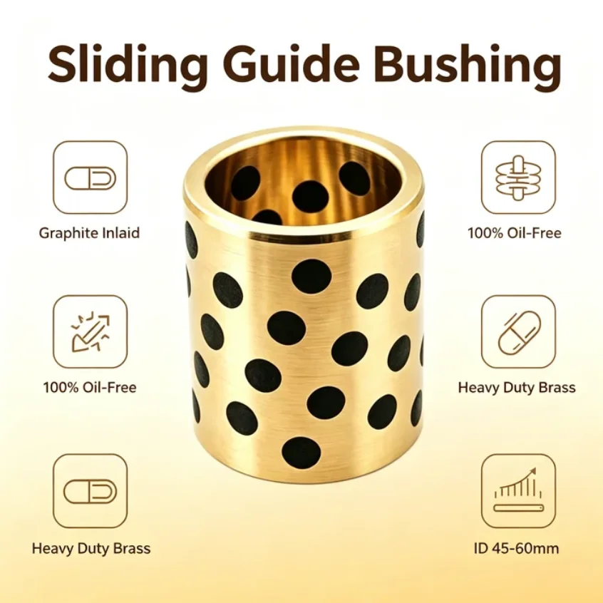 Solid Brass Graphite Embedded Plain Slide Bush Oil-Free Self-Lubricating Journal Sleeve Graphite Inlaid Bearing Inner ID 45-60