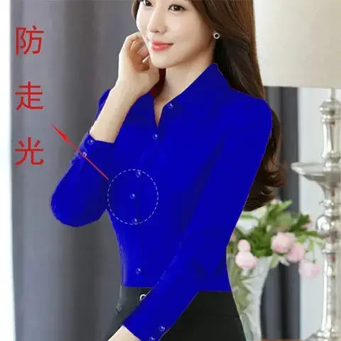 

Blouse Women Spring Autumn Royal Blue Shirt Women's Long Sleeve Large Size Red Lining Blusas Mujer De Moda
