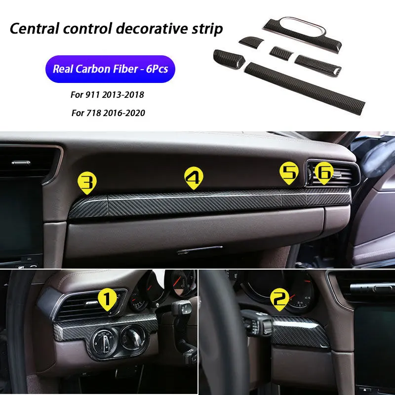 

Для Porsche 718 911 2013-2018 из настоящего углеродного волокна, модификация салона автомобиля, центральная панель управления, декоративная наклейка на дверь