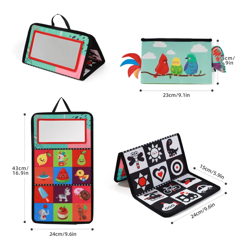 Soft Baby Book Mushroom Foldable Tummy Time Sensory Cloth Book with Mirror Early Learning Toy for Newborns 0 to 3 Years view 5