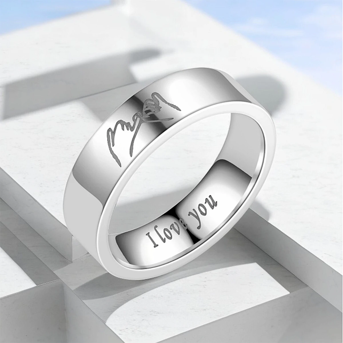 Titanium Steel Couple Rings with "I LOVE YOU" Engraved Inside - Black/White Matching Promise Rings for Couples, Anniversary Jewe
