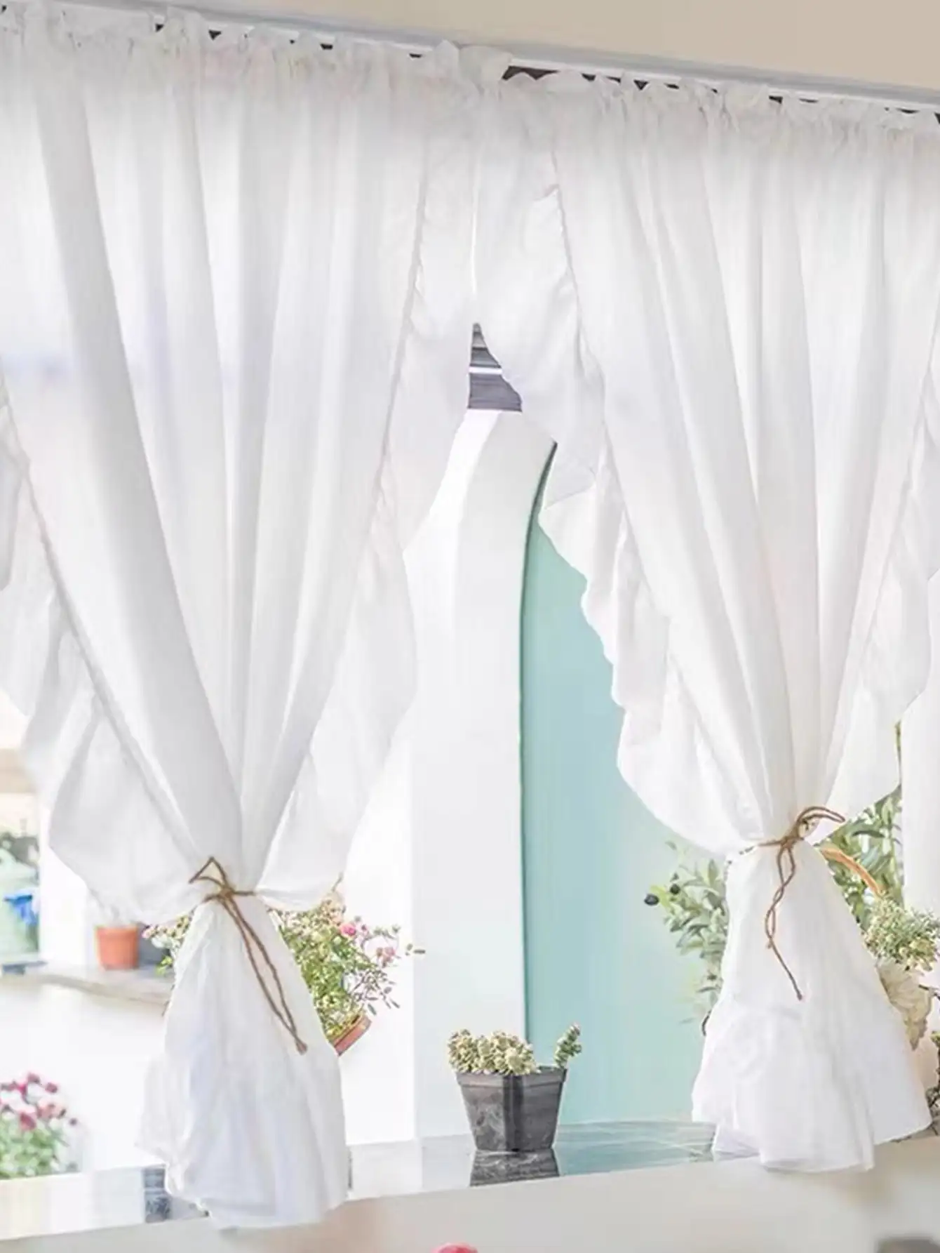 White Half-Curtain Mini for Bedroom Kitchen Door Drape Cafe Window Panel Sheer Tulle Curtain 1 Pcs