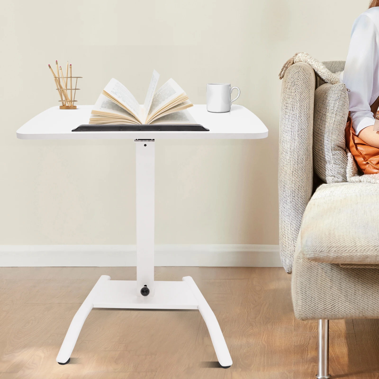 

Mobile Standing Desk Rolling Laptop Table Adjustable 28-42.5in Height Bedside Table 12kg Load-bearing Capacity