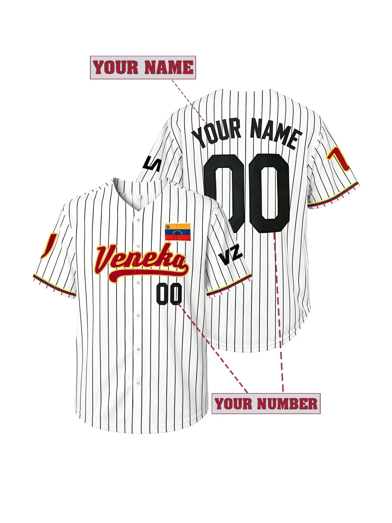 Personalized Embroidered Veneka Baseball Jersey Custom Name and Number White Striped Softball Shirt Men Women Sports Fan Gift