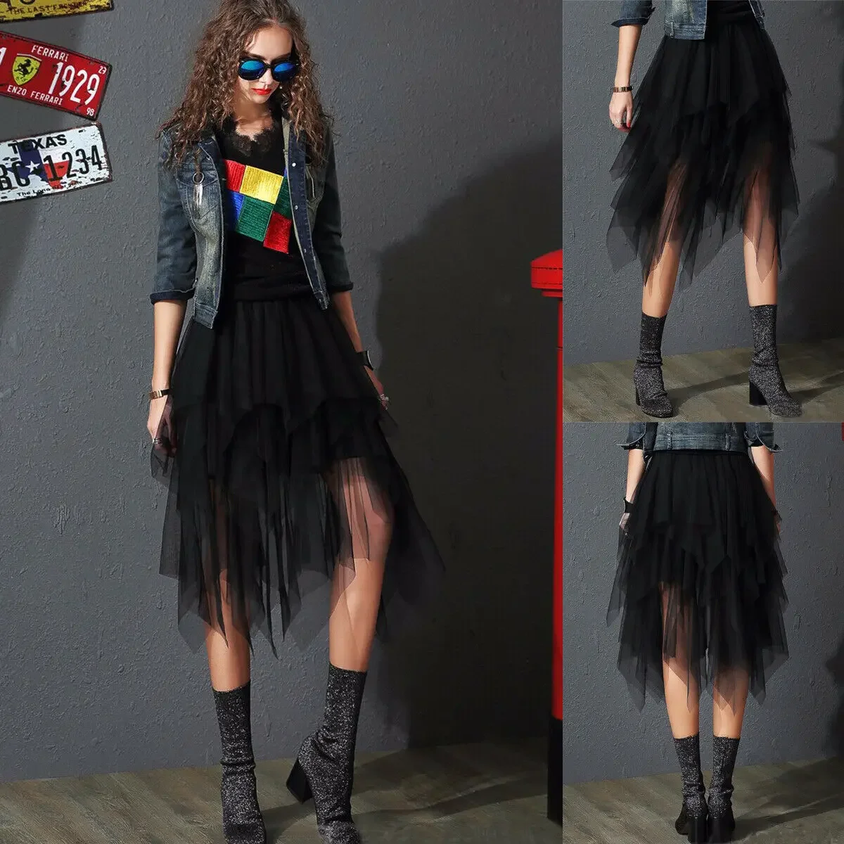 New Fairycore Lady ´s Fashionable Sexy Solid Color Mesh Skirt, Irregular Elastic Tulle Bubble Skirt, Daily Life and Vacation
