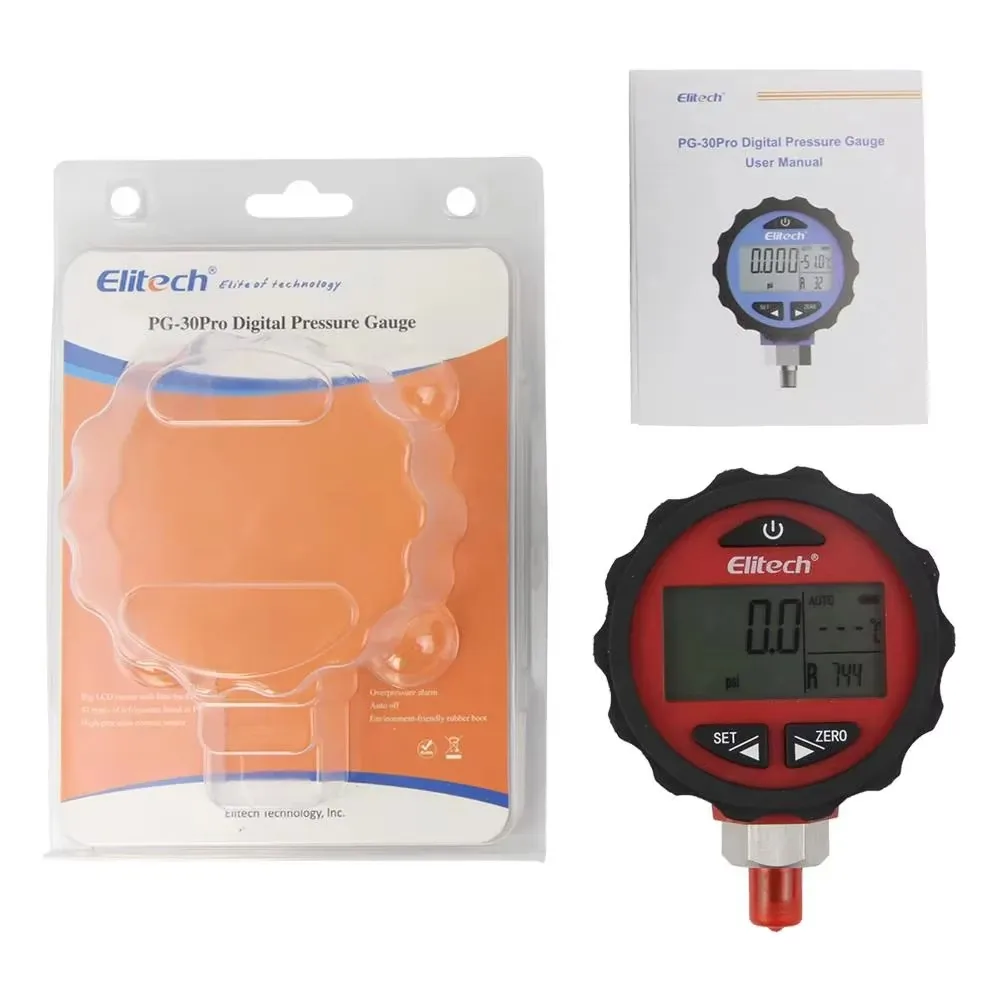 

PG-30 Pro Red Blue Digital Pressure Gauges High/Low Pressure for HVAC 87+ Refrigerants Backlight Plastic 0.001MPa