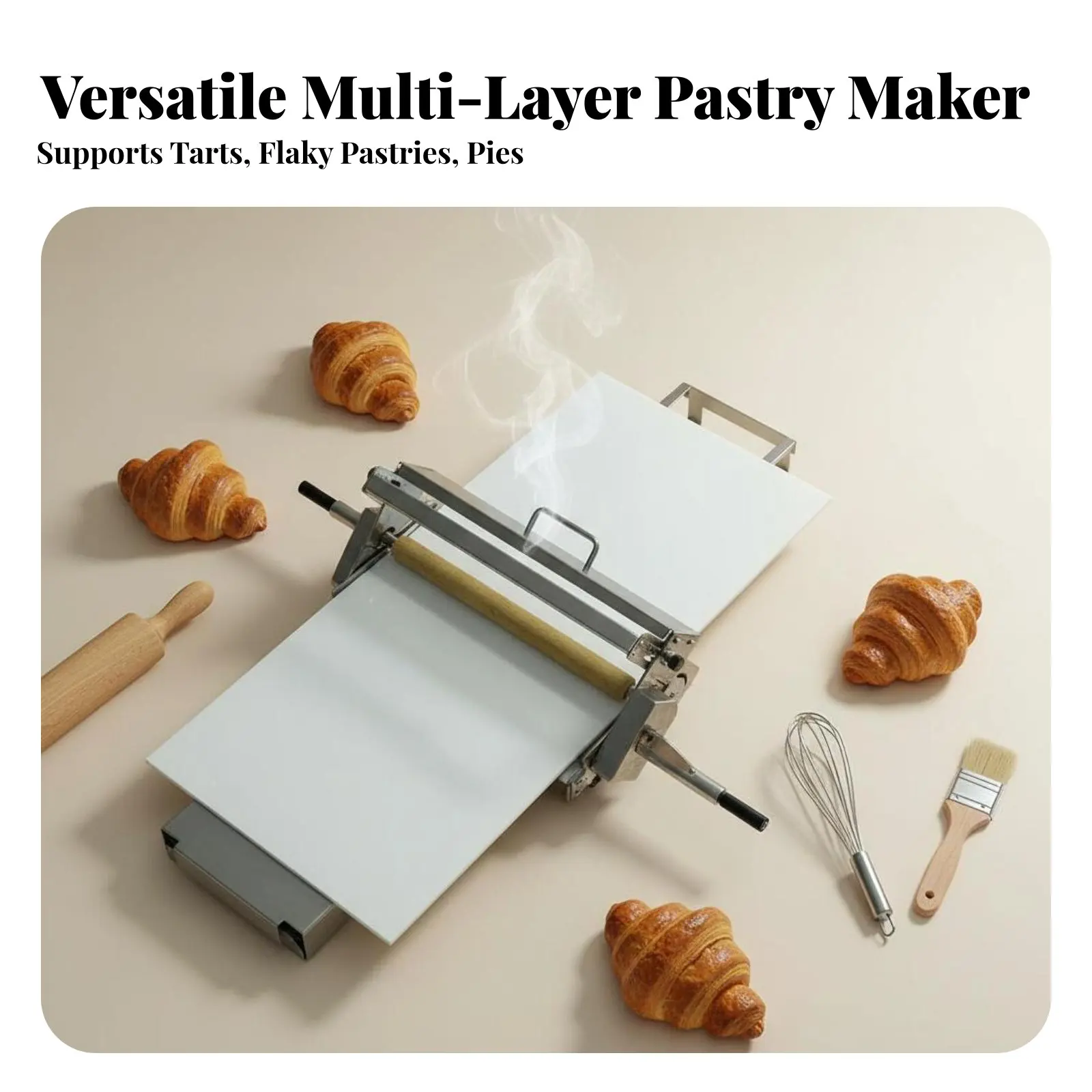 Hand Crank Puff Pastry Machine Food-Grade Materials Hand Crank Pastry Cylinder Manual Pastry Sheeter Resistant for Bakery