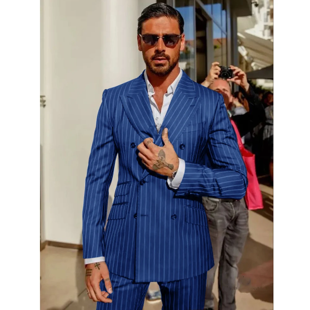 Elegant Suits Summer Strip Suit Two Piece High Quality Casual Suit Set Men\'s Clothing New in Suits and Blazers Male Clothes Coat