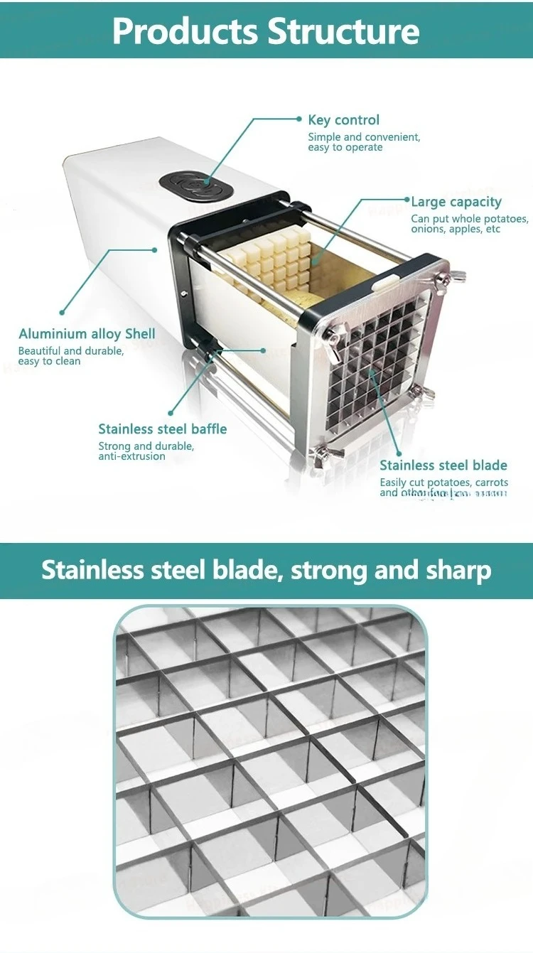 Electric Automatic Potato Cutter French Fries Maker Stainless Steel Fruit Vegetable Slicer 1/2 & 3/8 Inch Blade