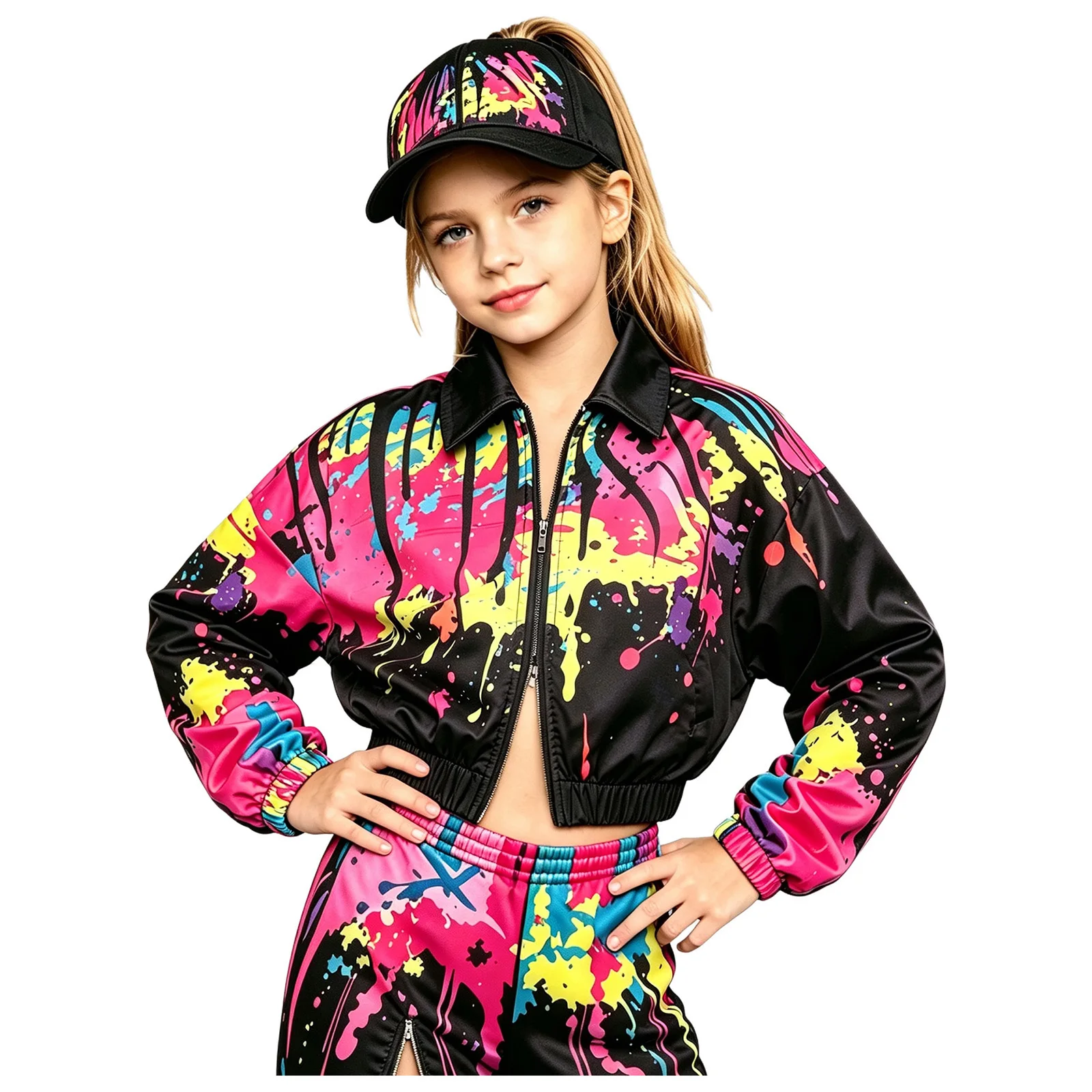 Children's Kids Boys Girls Motorcycle Jacket Fashion Colorful Printed Coats Outwear for Hip-Hop Jazz Dance Competition Costumes