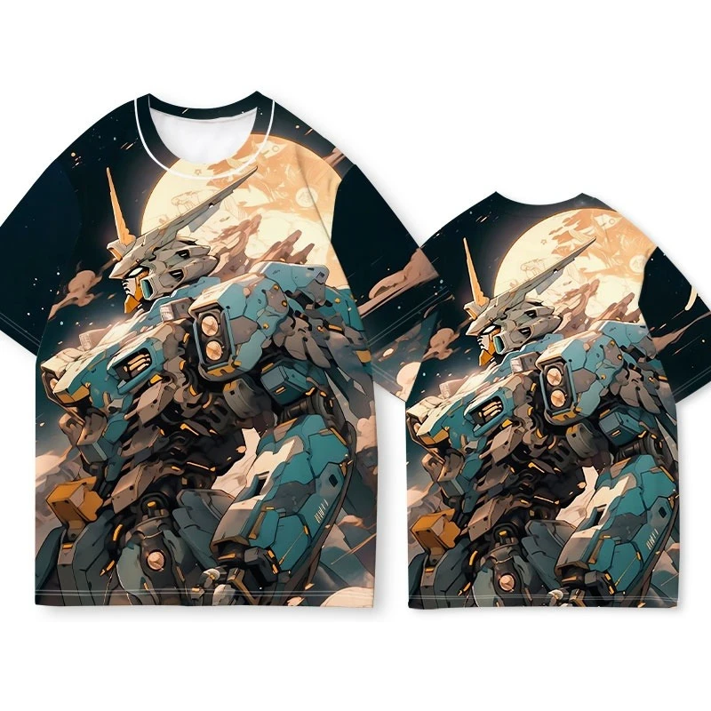 ガンダムアニメ Tシャツ メカ戦士 ダイナミックバトルプリント ユニークなバンダイ風両面デザイン アニメファンの必需品