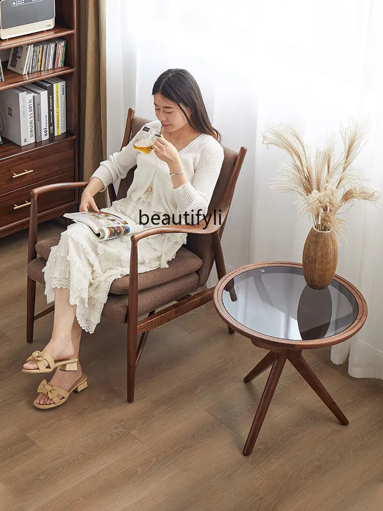 North America Black Walnut Solid Wood Side Table Light Luxury Solid Wood Glass of Corner Table Small round Side Table