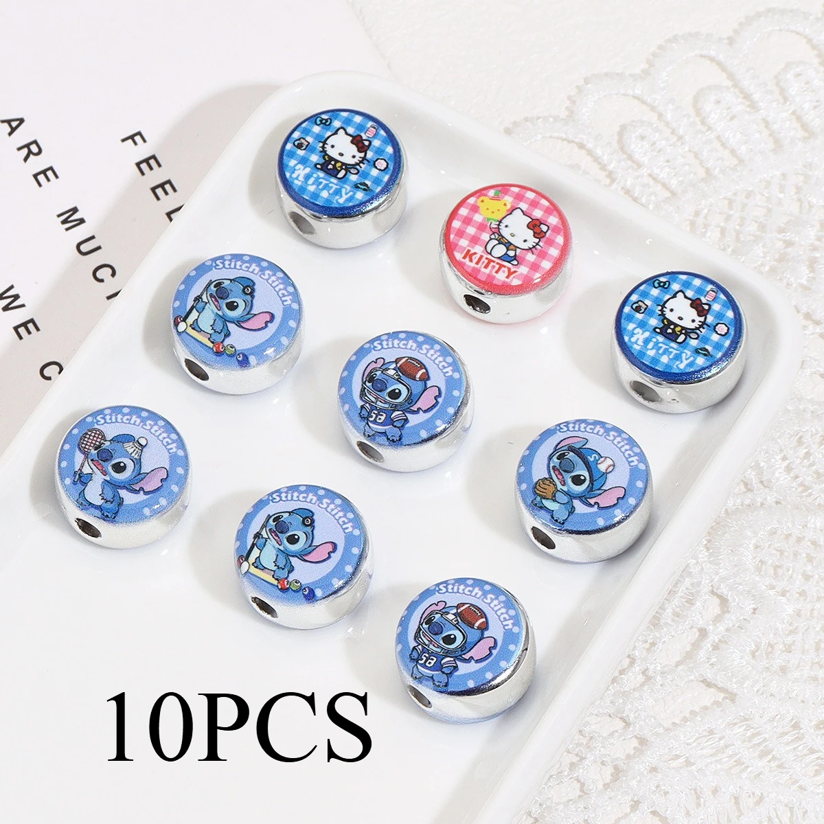 

Miniso Acrylic Double-Side Print Cartoon Stitch KT Cat Flat Round Beads DIY Handmade Jewelry Pendant Accessories Materials