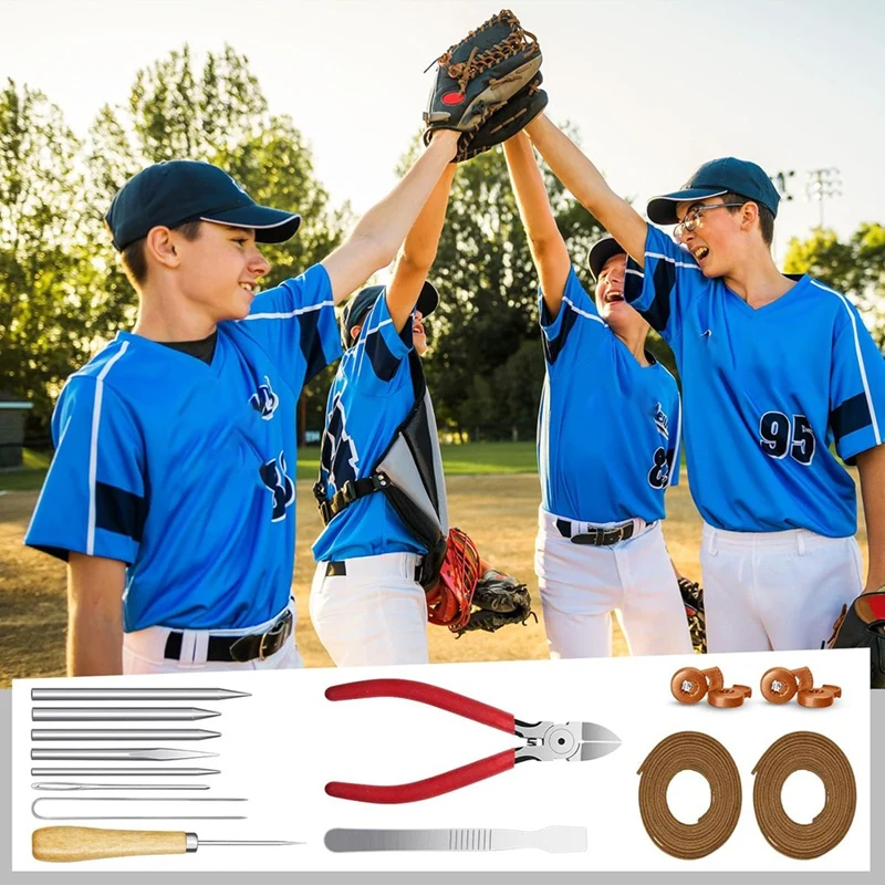 16 Pcs Glove Relacing Kit Needle Leather Cutter Scratch Awl Tool For Baseball Softball Mitt Repair