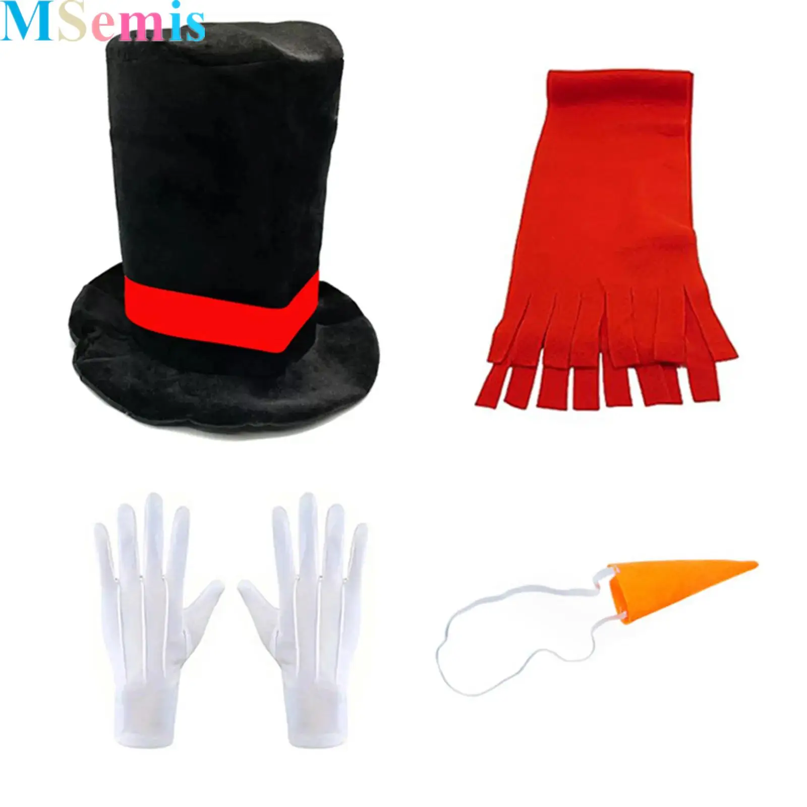 

Snowman Costume Accessories Kit Christmas Costume Snowman Cosplay Hat Carrot Nose Scarf Gloves Pom