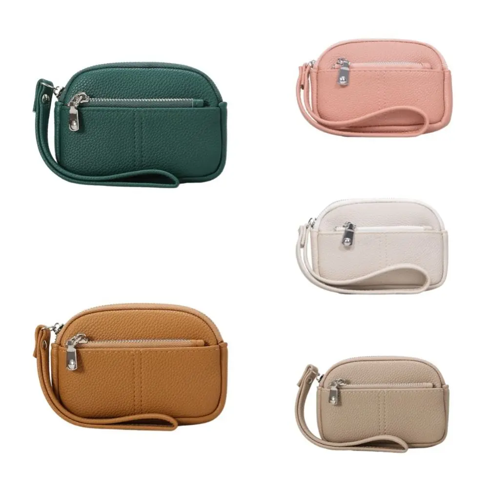 Porta carte Mini portafoglio in pelle PU Portachiavi Portamonete leggero con cerniera Borsa per chiavi da polso in stile coreano di grande capacità