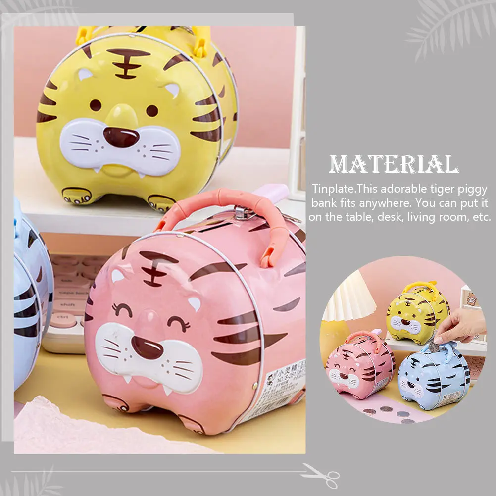 1 szt. Skarbonka dla dzieci w kształcie tygrysa, blaszana, do oszczędzania pieniędzy, dekoracja stołu, prezent urodzinowy dla dziecka, przenośna mini skarbonka.