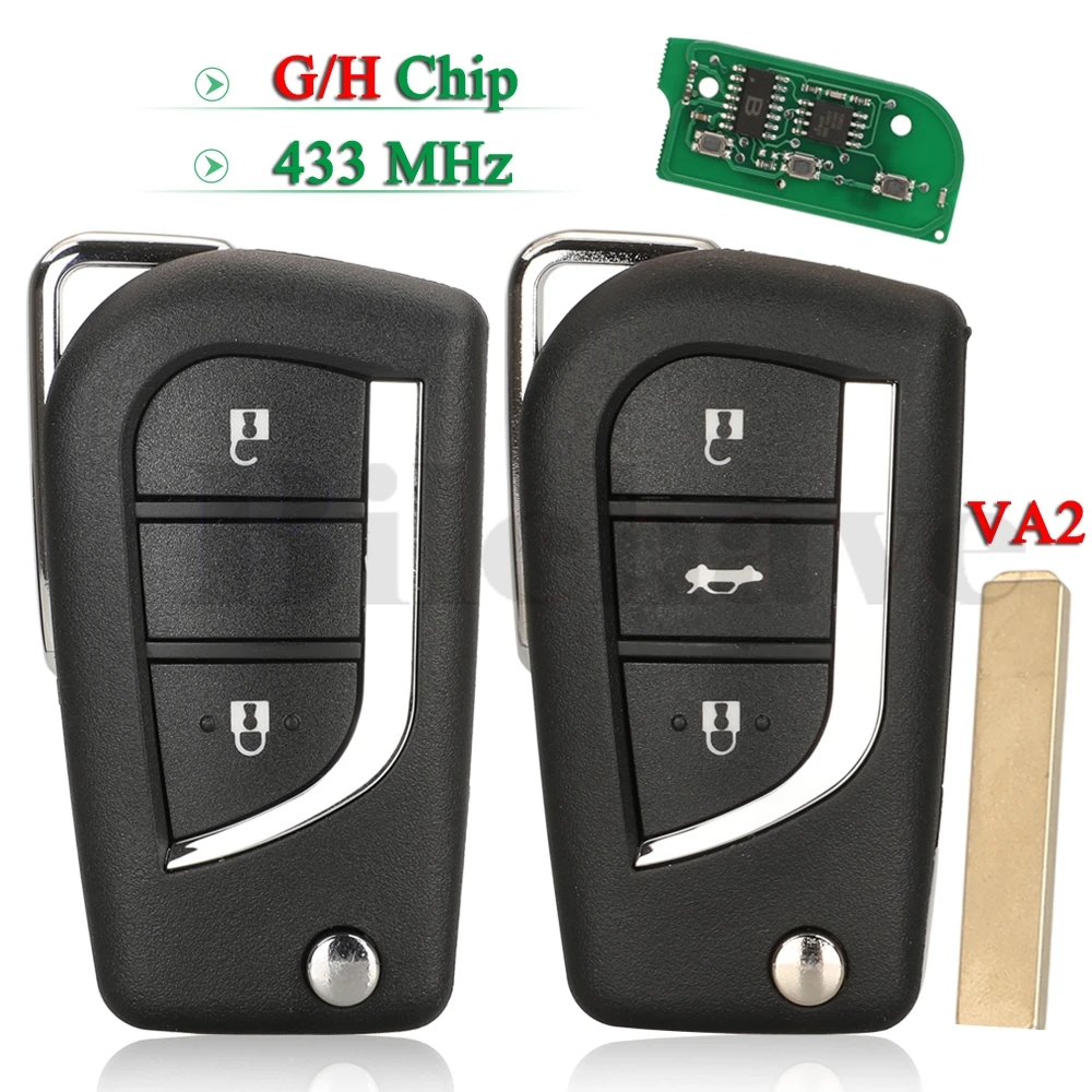 

jingyuqin Filp Remote Key H/G Chip For Toyota Carrolla AYGO Yaris Verso Avensis Citroen C1 Peugeot 108 433MHz VA2 Blade 2/3BTN