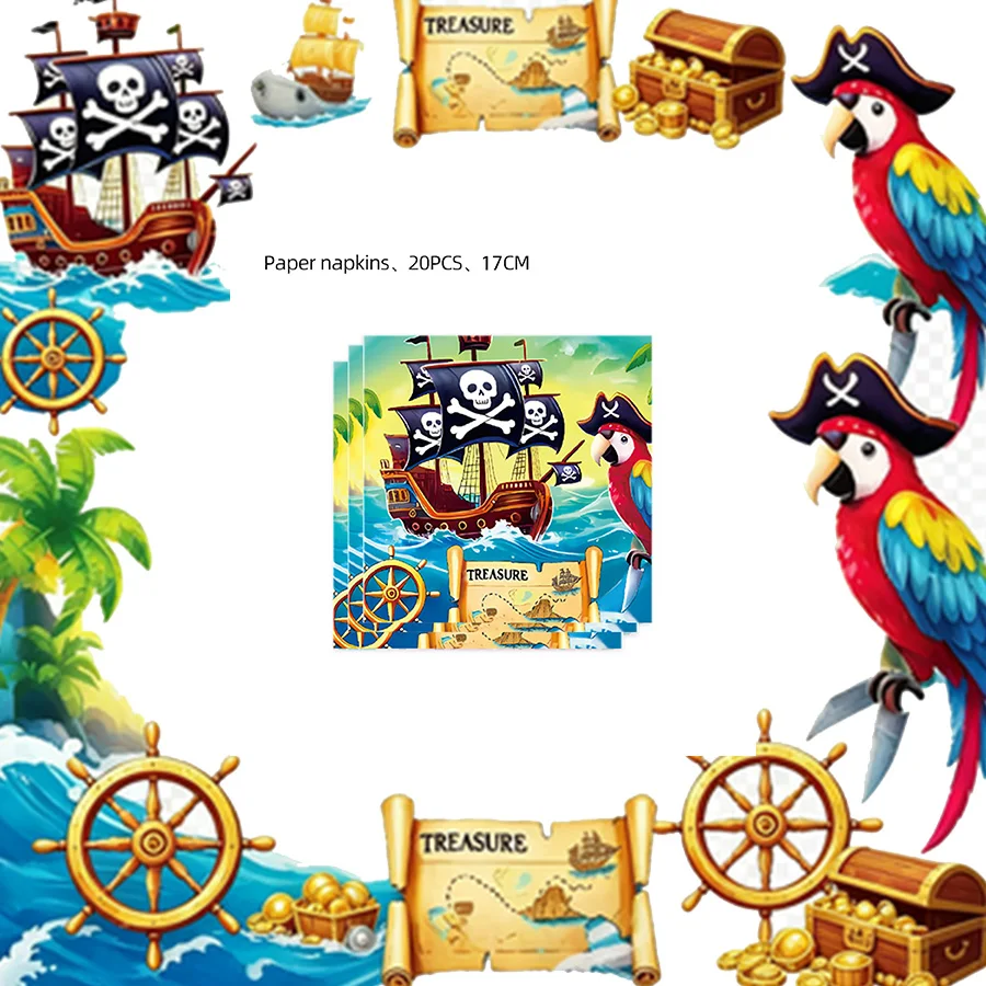 Pirate Birthday Party Supplies Decoration Tableware Tablecloth Paper Cup Plate Napkin Wedding Outdoor Holiday Party Decorations - view 5