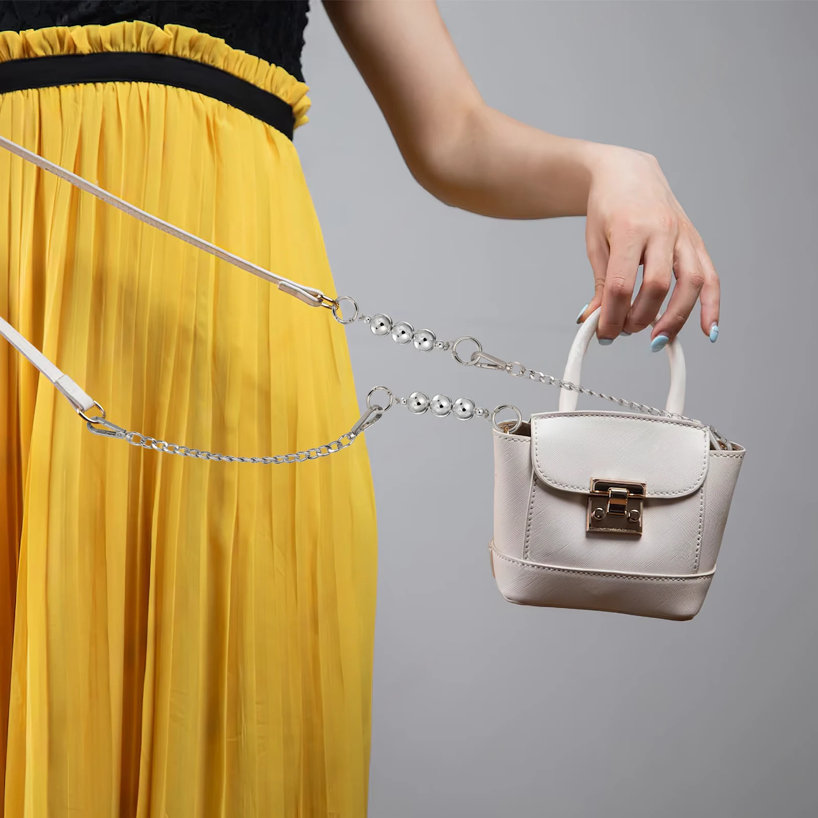 

4 Pcs Extender Chain Purse Chain Purse Strap Strap Metal Silver 20MM Beads Clasp Adjustable Chains Handbags Accessories