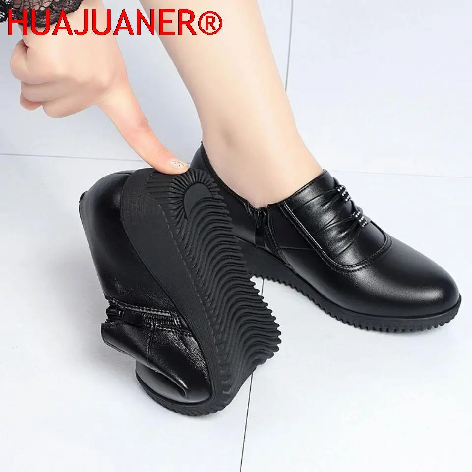 New Arrival Mom Wedges Platform Shoes for Women 2023 Black Leather Sneaker Woman Nurse Shoes Summer Flats