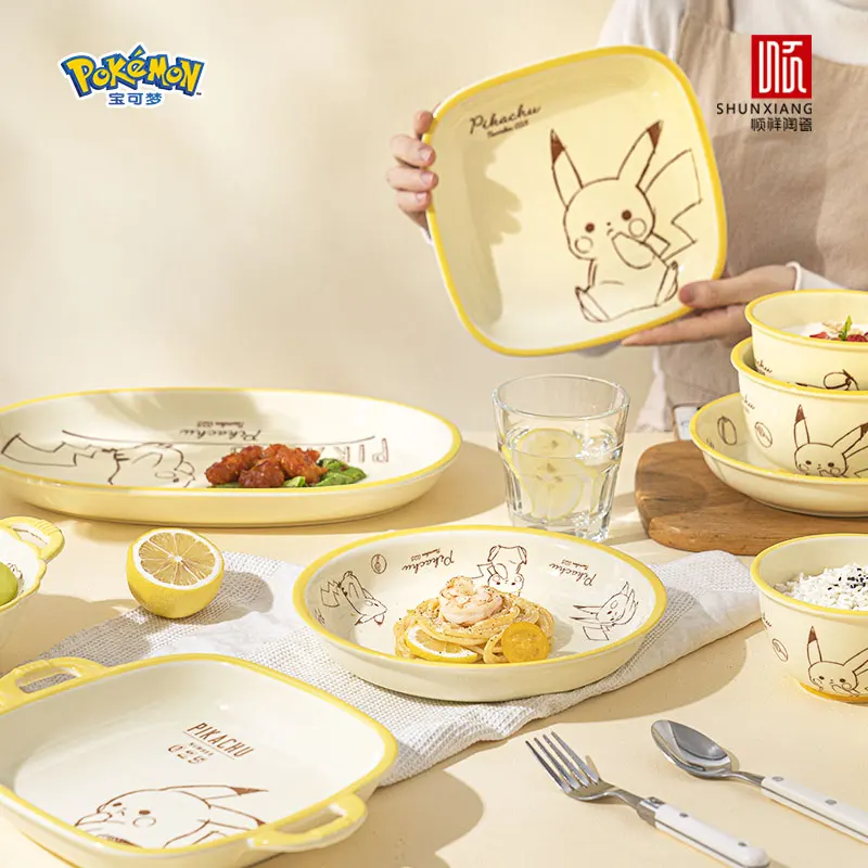 SHUNXIANG Pokemon Licensed Ceramic Tableware Set Bone China Plates Dinner Sets Microwave Safe Dinnerware for Home Bowl Set