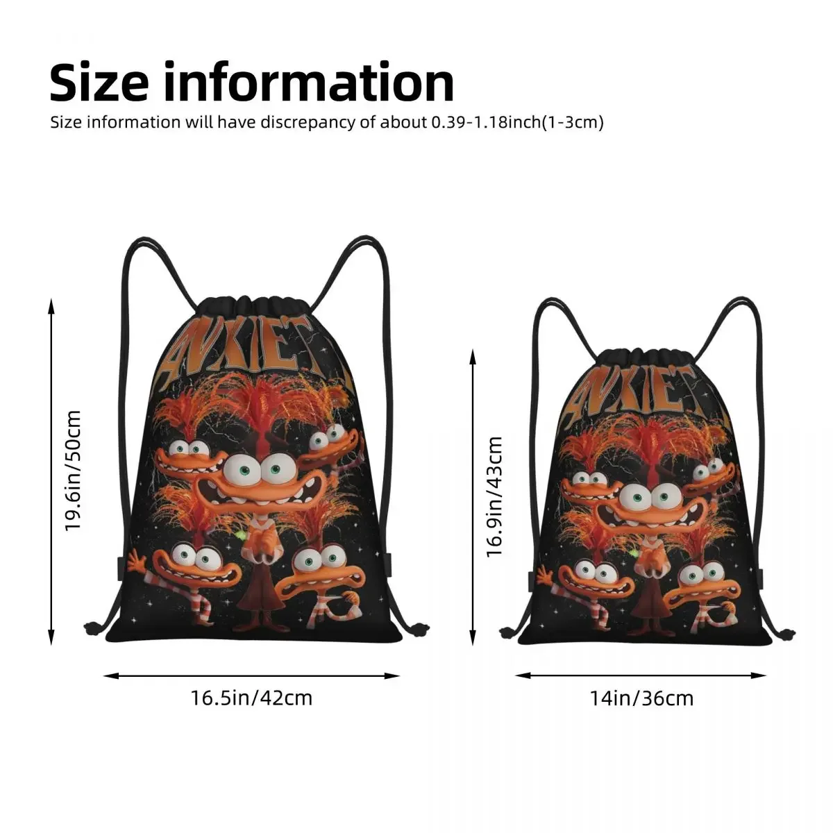 Retro Vintage Anxiety Inside Out Drawstring Bags Sports Backpack Gym Sackpack Water Resistant Cartoon String Bags for Running