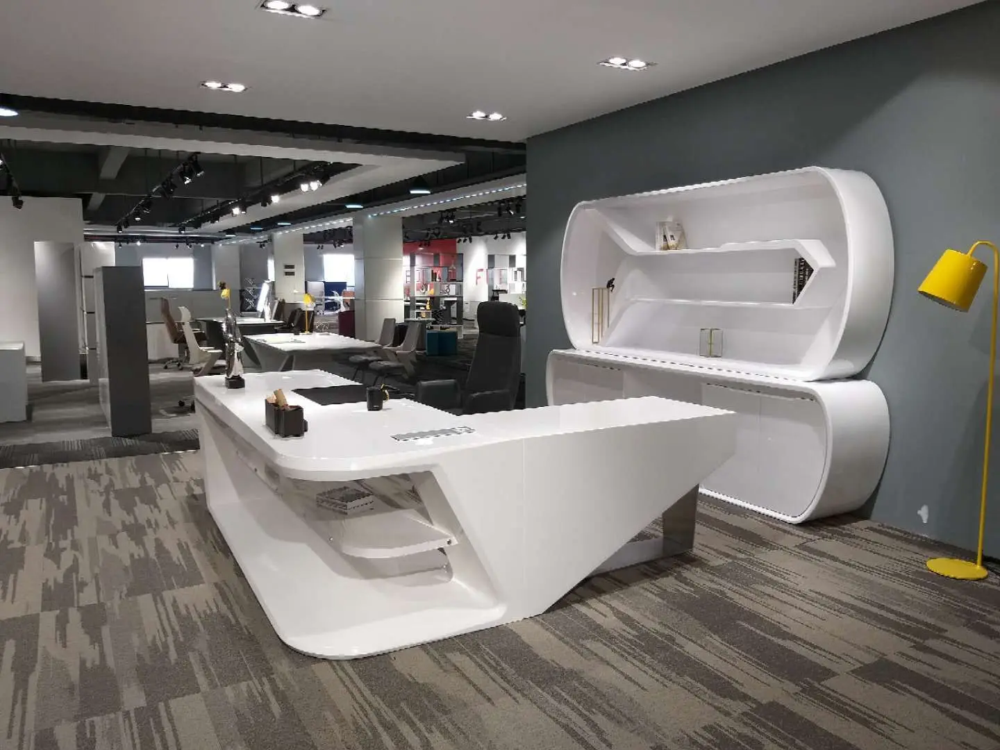 l Shape Curved Modular Office Desk Modern Luxury White Office Furniture