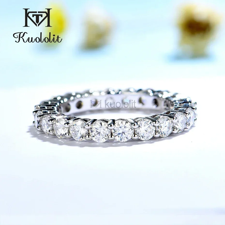 Kuololit-Anillo de moissanita de oro blanco sólido de 14K y 10K para mujer, anillo solitario de 2,2 quilates a juego, banda de compromiso de boda de eternidad completa