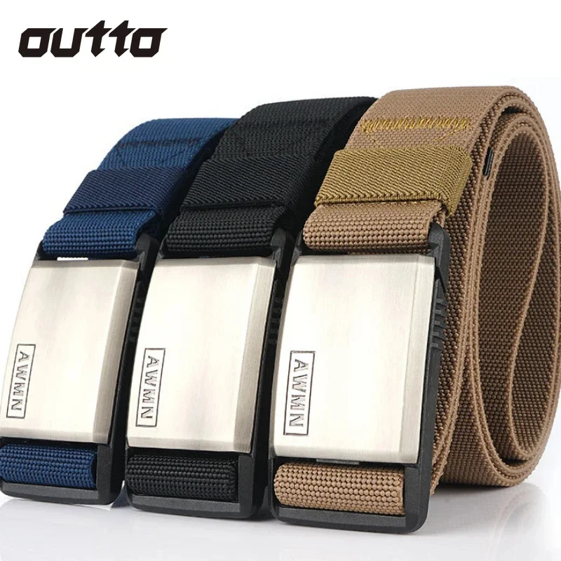 Outdoor New Metal Buckle Nylon Belts Men Military Tactic Elastic Wear-resistant Casual Belt Adjustable Accessory