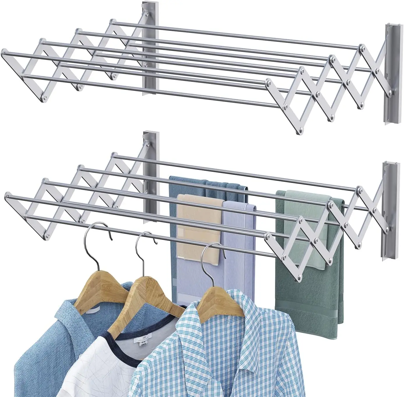 

Wall Mounted Retractable Clothes Drying Rack, 31.9" Wide Rustproof Aluminum Alloy with 8 Bars for Laundry (Silver)