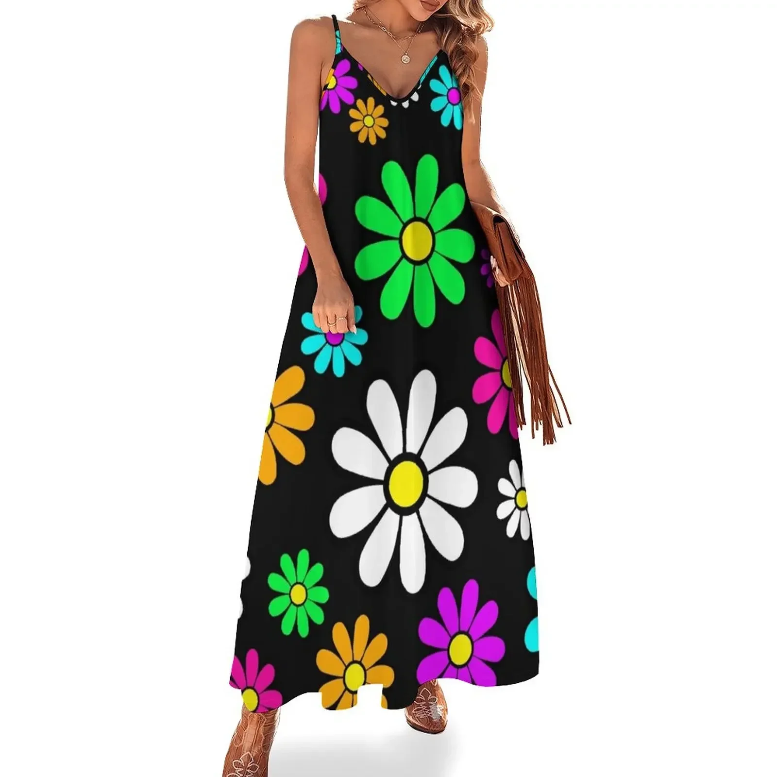 

Hippie Groovy Daisies Flowers Happy Flowers Pattern Sleeveless Dress long sleeve dresses long dresses for women Dress