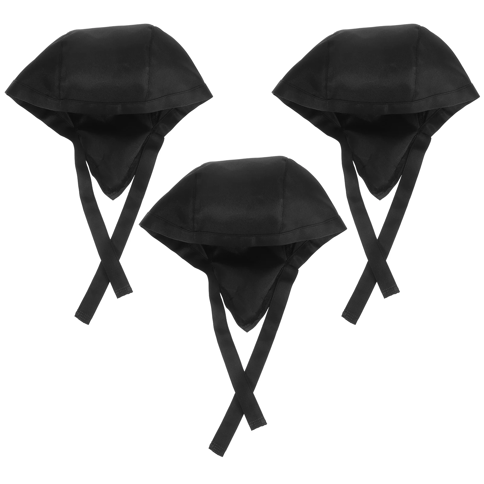 3 pezzi berretti turbante da chef cappelli con teschio da catering stile nastro regolabile nero per adulti cucina rete per capelli abbigliamento da chef
