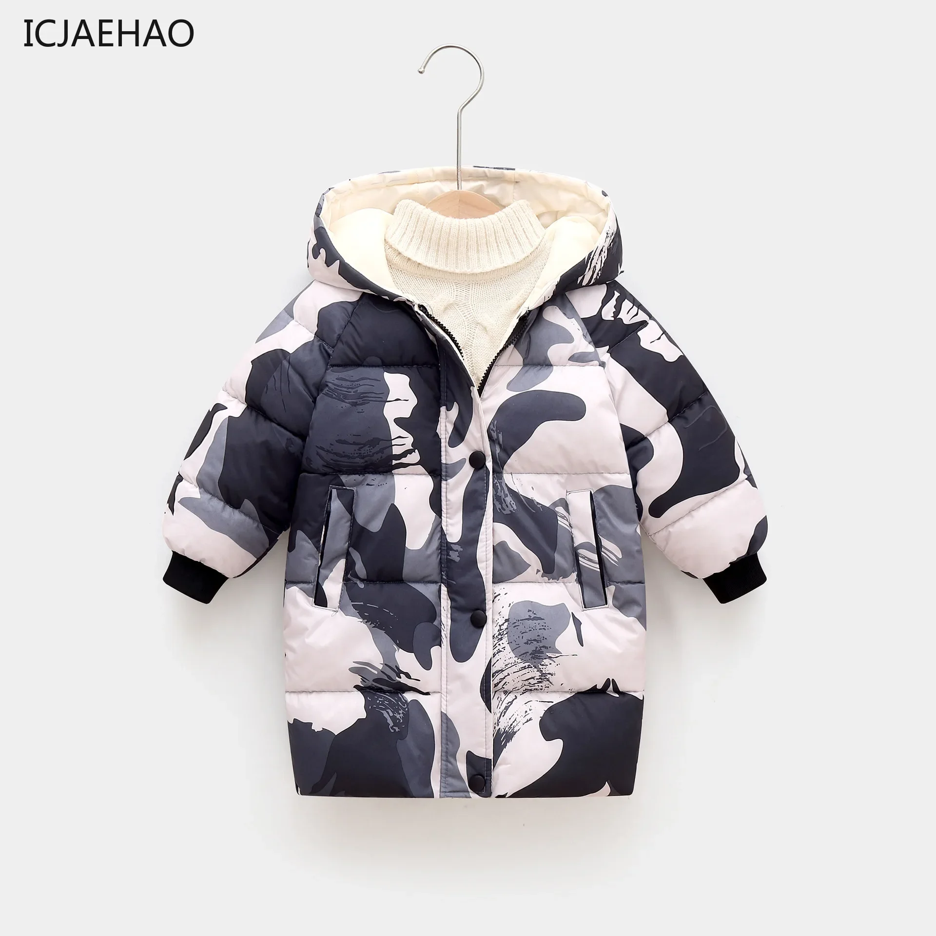 ICJAEHAO Children Thicken Warm Hooded 3-10 Y Girls Down Jackets Outerwear Outfit Teen Boys Cotton Parka Coats Winter Clothes