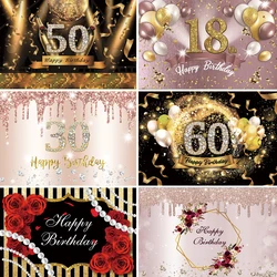 Laeacco 50th Birthday Party Customized Poster Family Shoot Photocall Golden Balloons Portrait Photographic Background Backdrops