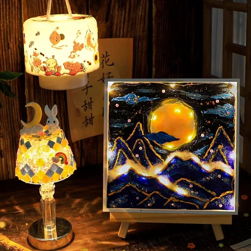 Lampada da scrivania con sottobicchiere a mosaico fai-da-te Modello personalizzato che realizza puzzle 3D Regalo creativo fatto a mano in stile cinese per la famiglia e gli amici