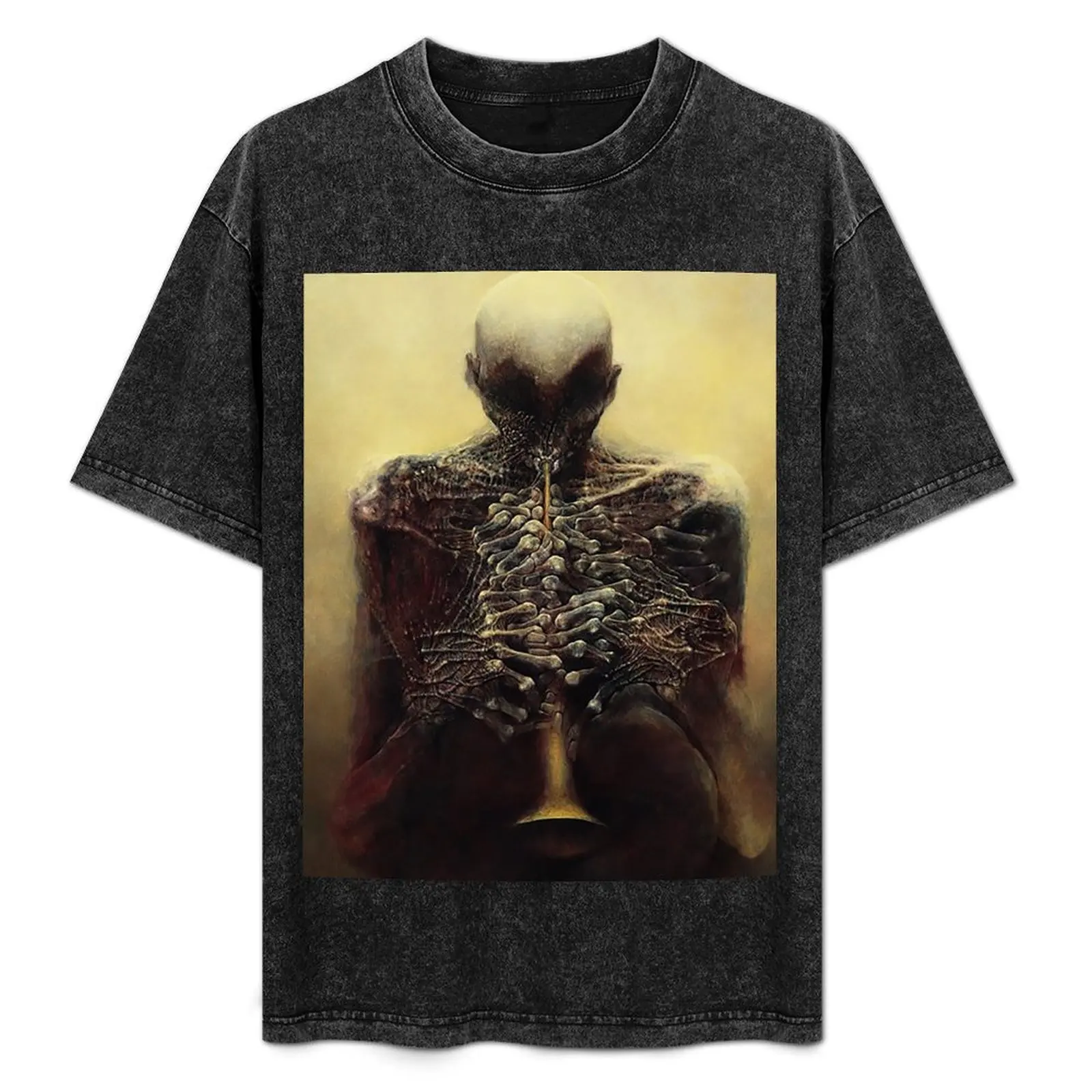 

Untitled (The Flutist) by Zdzislaw Beksinski T-Shirt Anti-Fade Casual Tee Shirt