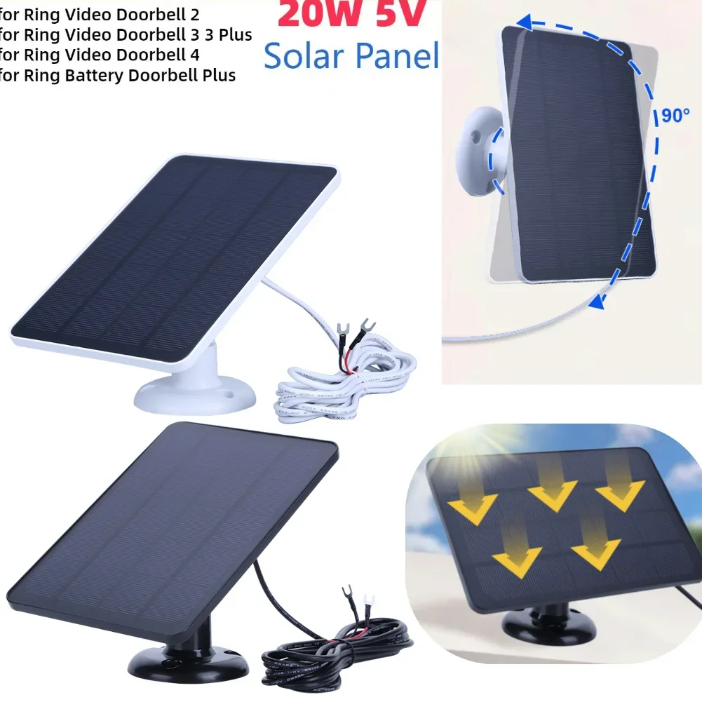 4W 5V Solar Charger Waterproof Solar Charging Panel 360° Adjustable Bracket with 9.8FT Charging Cable for Ring Video Doorbell 4