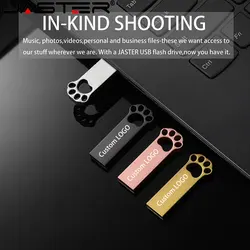 Metal Golden USB 2.0 Flash Drives 64G Cat Paw Lovely Hollow Out Adapters Memory Stick Creative Gifts Key Chain Waterproof U Disk