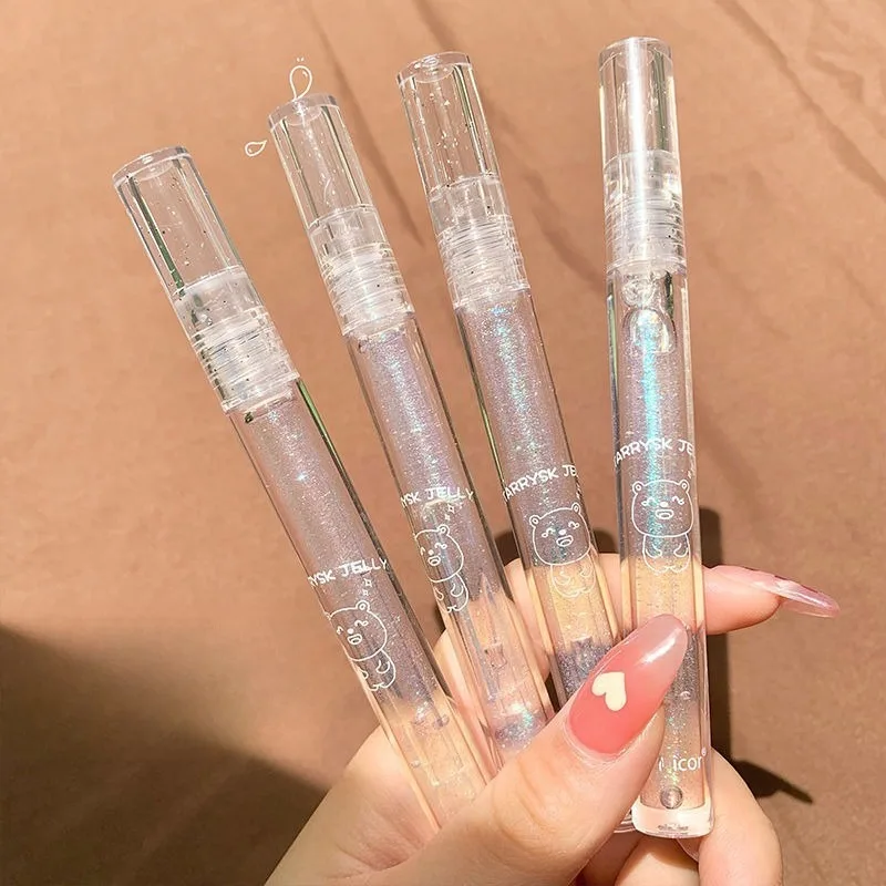 Transparenter blauer funkelnder Spiegel-Wasserglanz-Lipgloss, täglicher überlappender Nachtgebrauch, Lippenschutz, feuchtigkeitsspendendes Lippenöl, Makeupil
