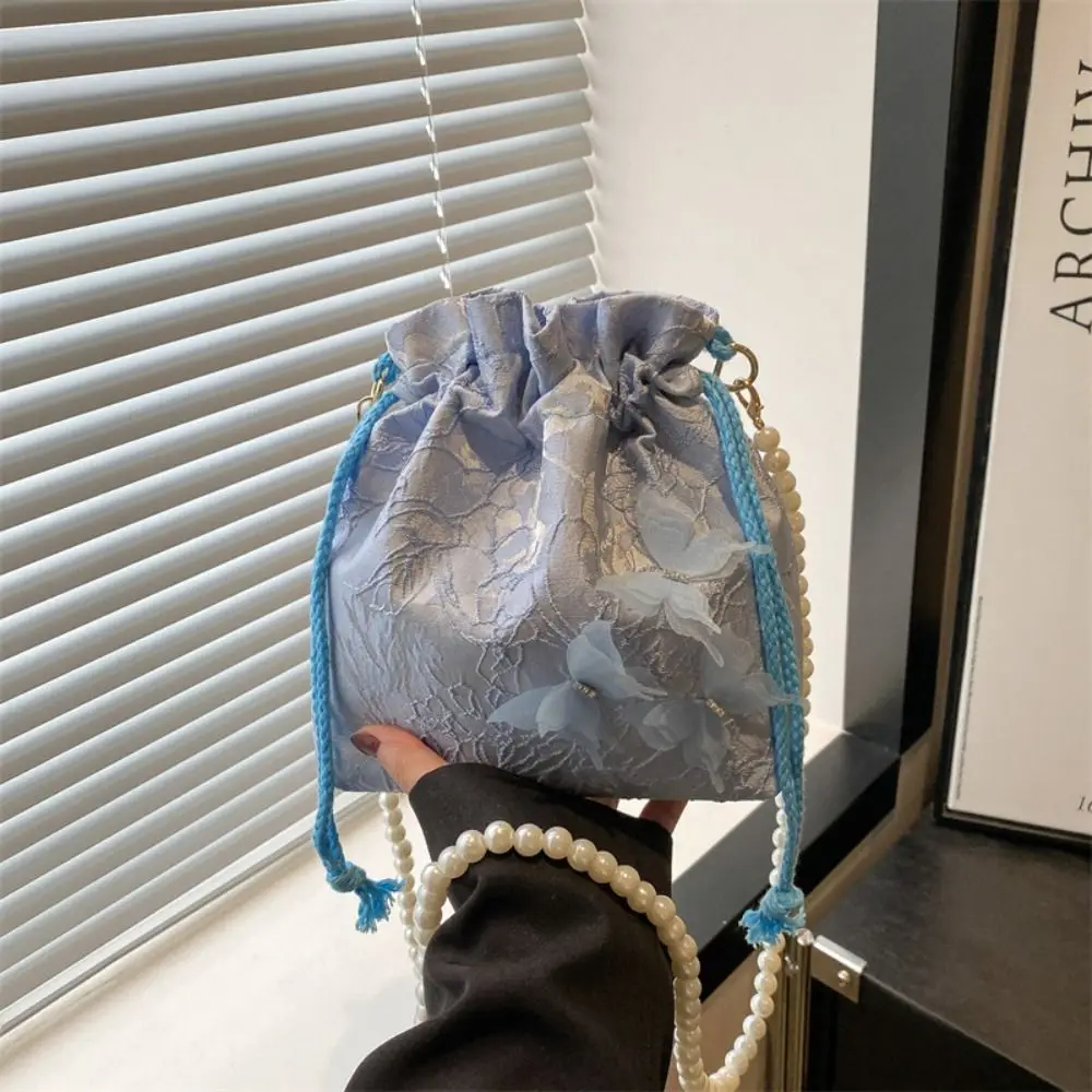 

Lace Embroidery Drawstring Bucket Bag Flower Printed Chinese Style Handbag Ancient Style Hanfu Accessories Hanfu Shoulder Bag