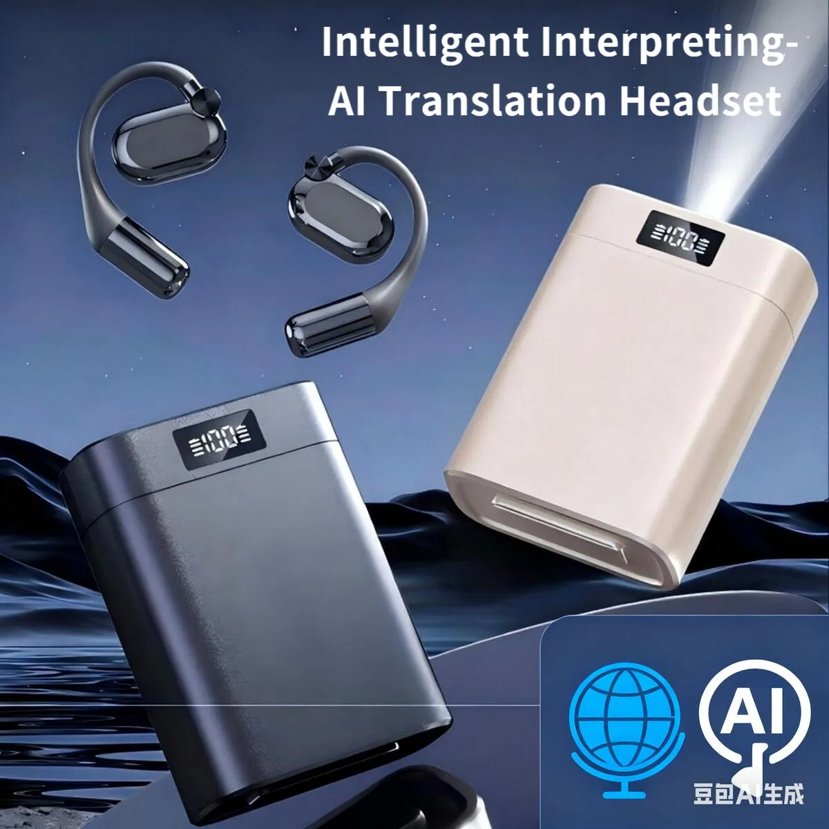 

Travel Essentials AI Translation Bluetooth Wireless Ear-hook Headphones Power Bank Charge Phone LED Headsets For Sport Music