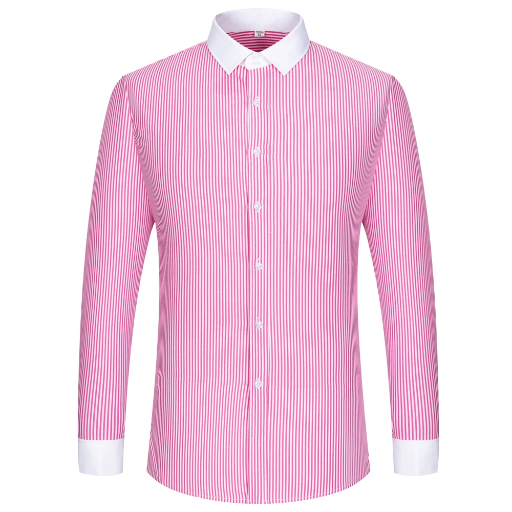 Men's Formal Long Sleeve Striped Shirt with French Cuffs & Contrast Spread Collar, Suitable for Business Wedding, All Seasons