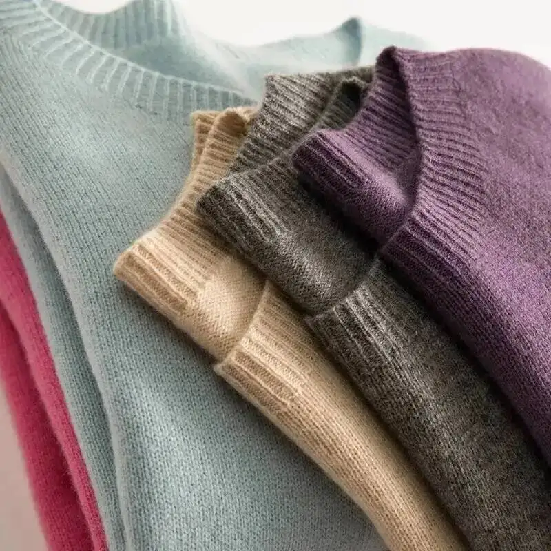 Pull sans couture à col rond pour femme, pulls basiques doux, 100% pure laine, automne et hiver