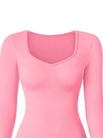 Autumn Winter Women's Long Sleeve Square Collar Bodysuit Solid Color Casual Ribbed Bodysuit Elastic Knitted Slim Bodysuit - Image 6