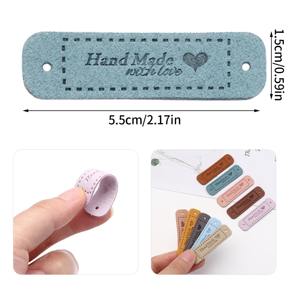 20PCS Arts Sewing Accessories Handmade PU Leather Hand Made With Love Clothes Tags Label Garment Labels