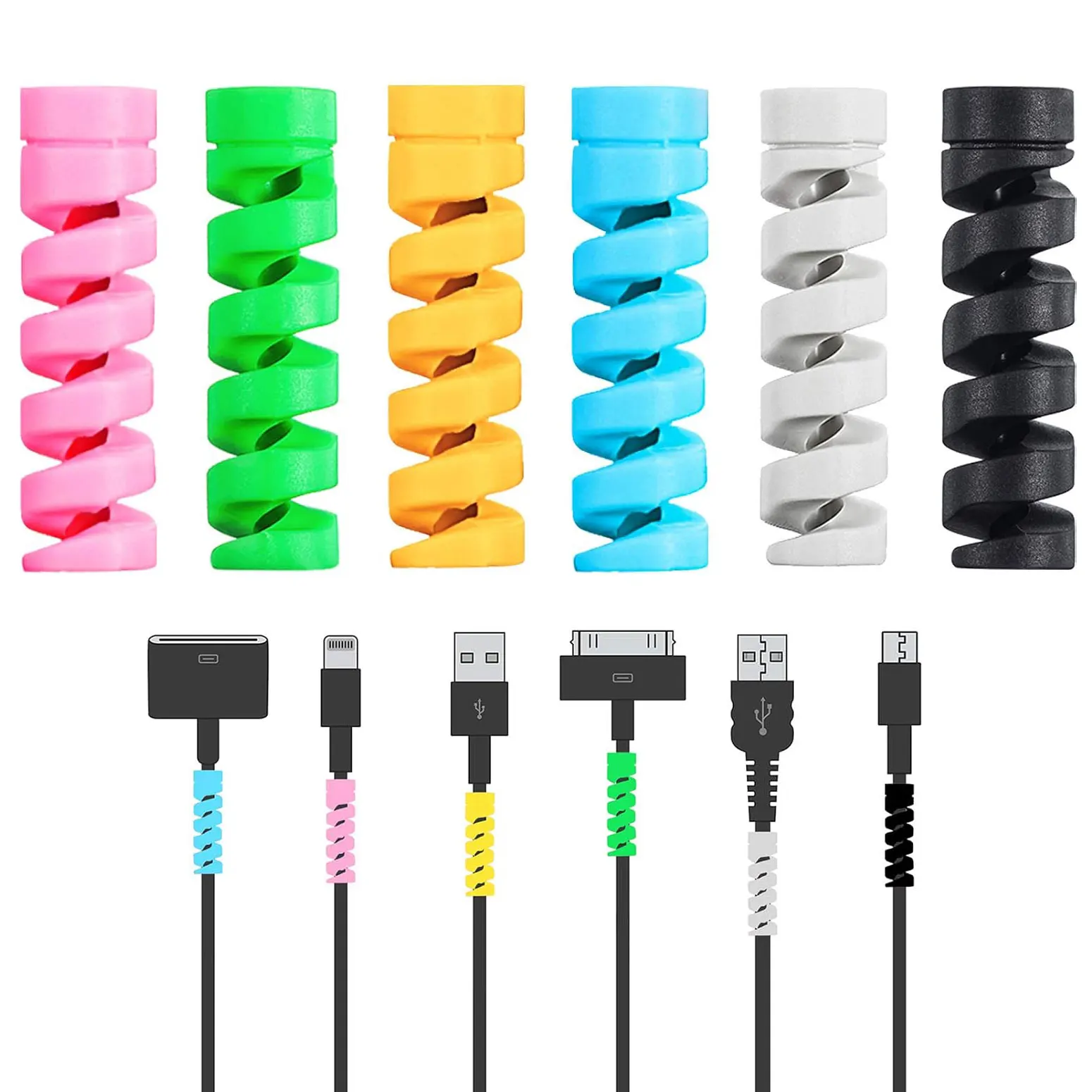 10/20 PCS Charger Cable Protector Bobbin Winder Silicone Cord Saver Data Cable Wire USB Protector Flexible Spiral Phone Laptops