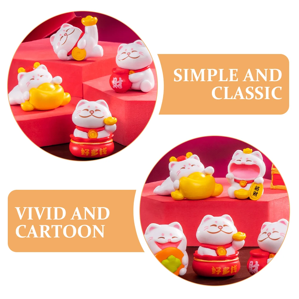 

6pcs Lucky Ornament Resin Desktop Decor Adorable Statue Miniature Figurine Garden Accessories Cute Cat Decor Compact Courtyard