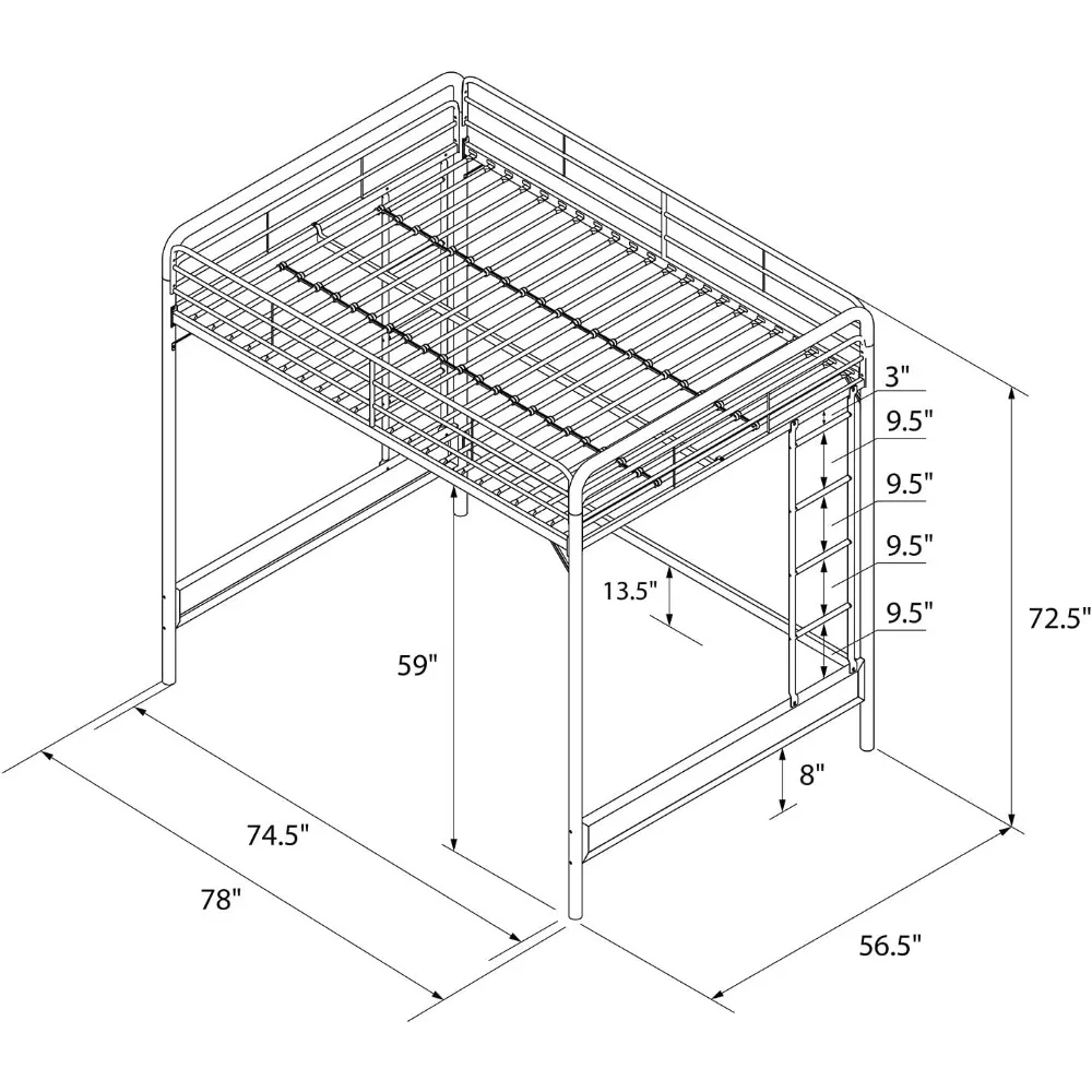 Kid's Metal Loft Bed, Underbed Desk and Gaming Area,Two-Sided Ladder, Full, White, Children's Bed with Full length guardrails