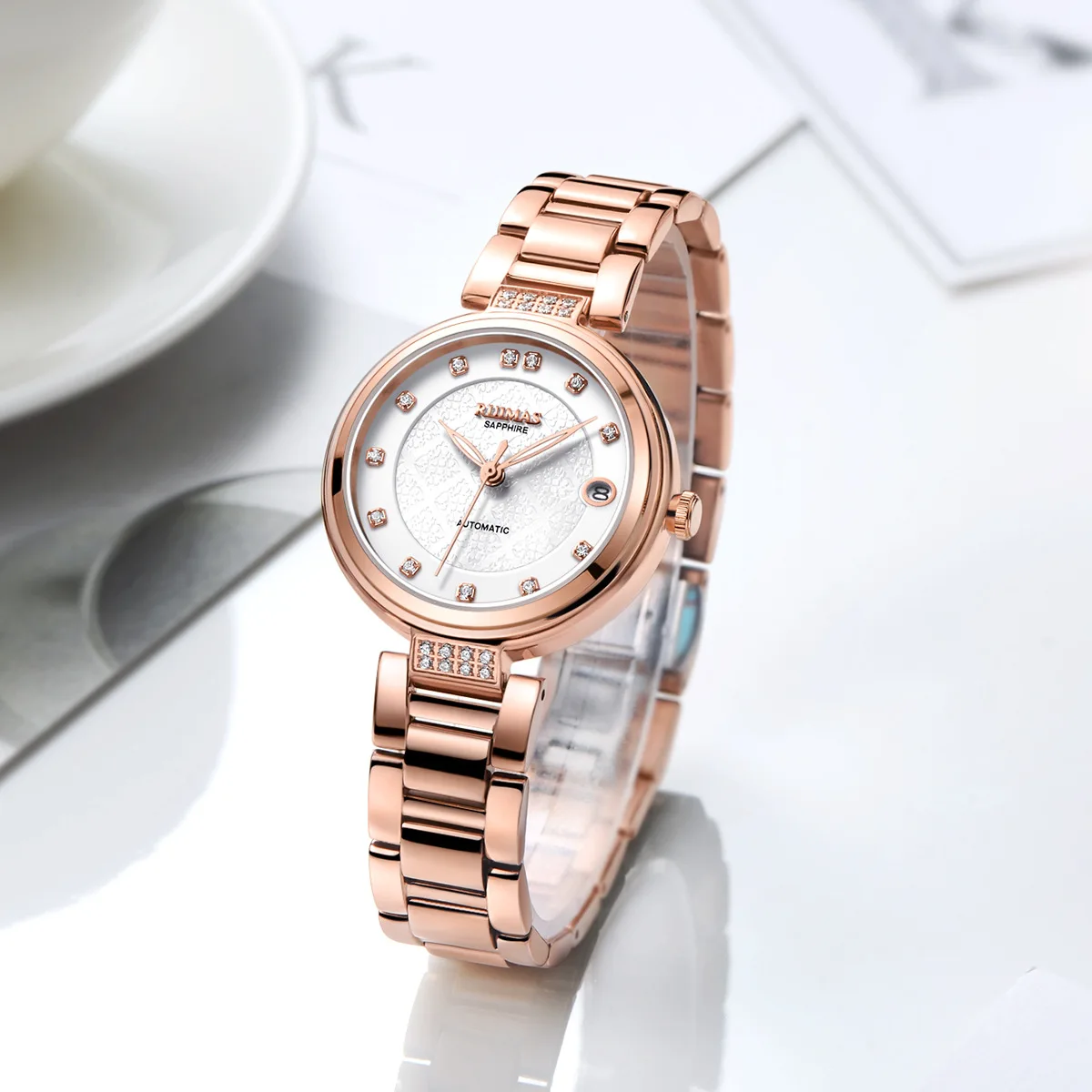 RUIMAS 6756 Women Automatic Mechanical Watch Business Fashion Simple Date Analog Display Clock Stainless Steel Strap Wristwatch